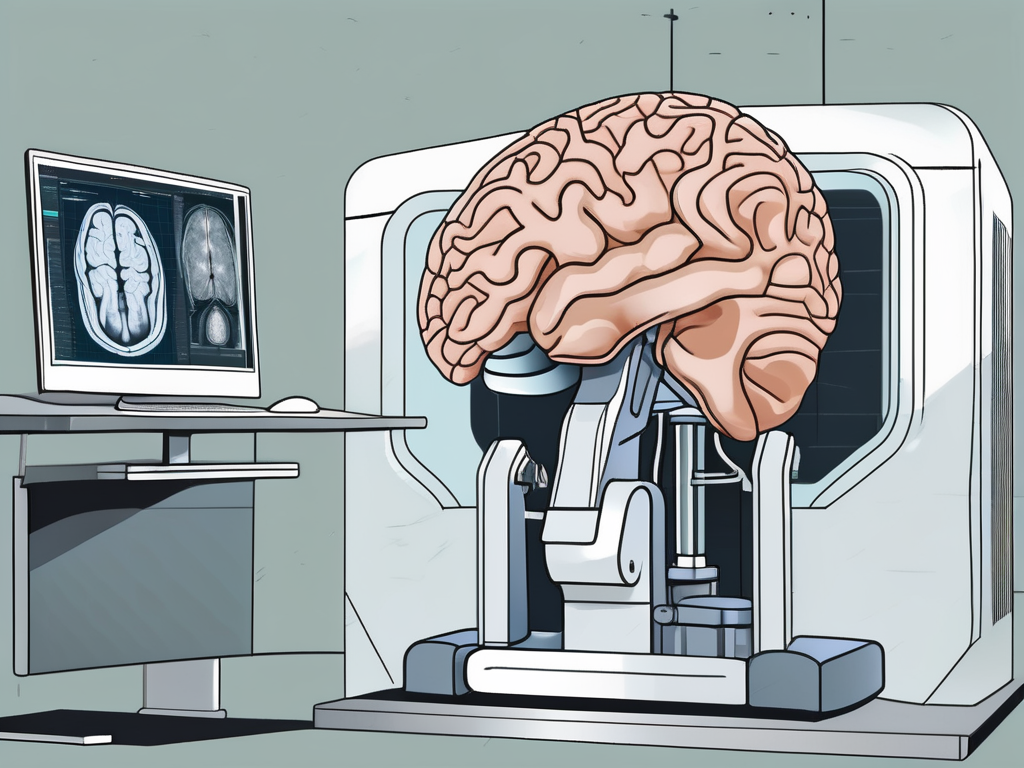 A functional mri machine with a brain model next to it