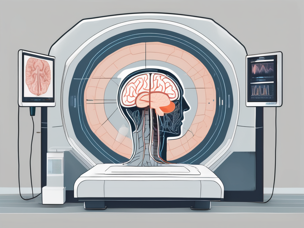 A functional mri machine with a brain scan on a screen