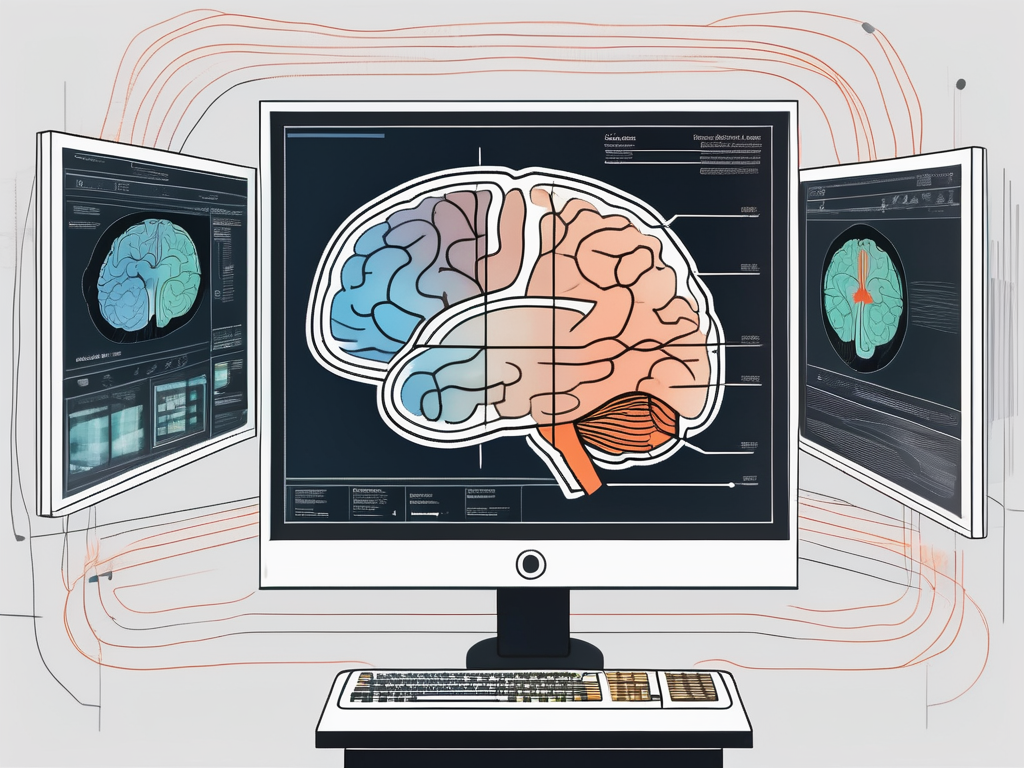 An fmri machine with a brain scan displayed on a screen